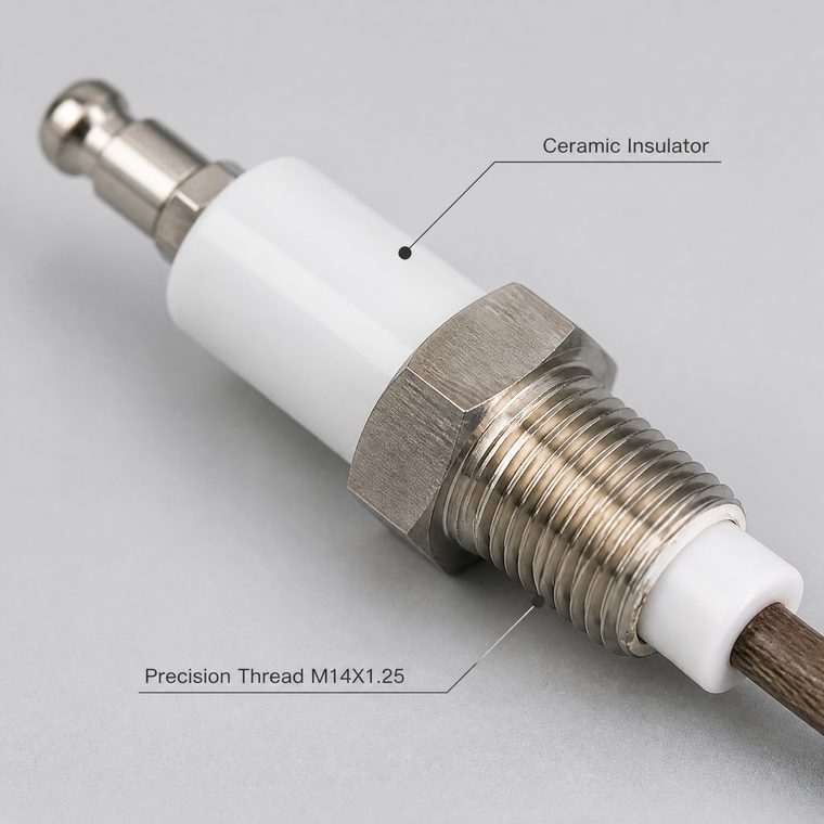 Alumina Ceramic Ignition Electrode M14x1.25 2 Pin Spark Plug for Boiler Gas Burner High Temperature